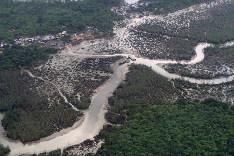 An overview of the Niger Delta where signs of oil spills can be seen in the water in Port Harcourt, Nigeria August 1, 2018