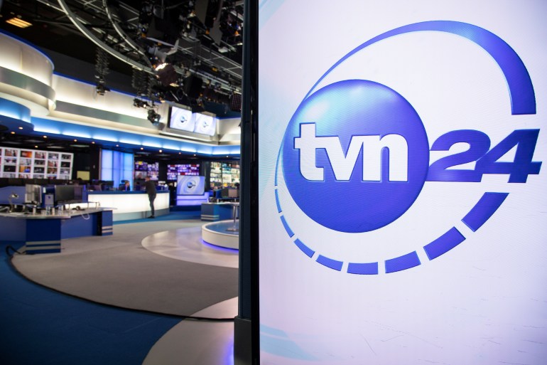 The TVN24 television channel studio in Warsaw, Poland