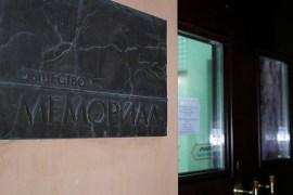 The entrance to the office of the Memorial human rights group in Moscow, Russia