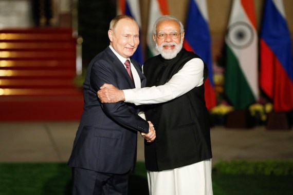 Russia's President Vladimir Putin and India's Prime Minister Narendra Modi in India