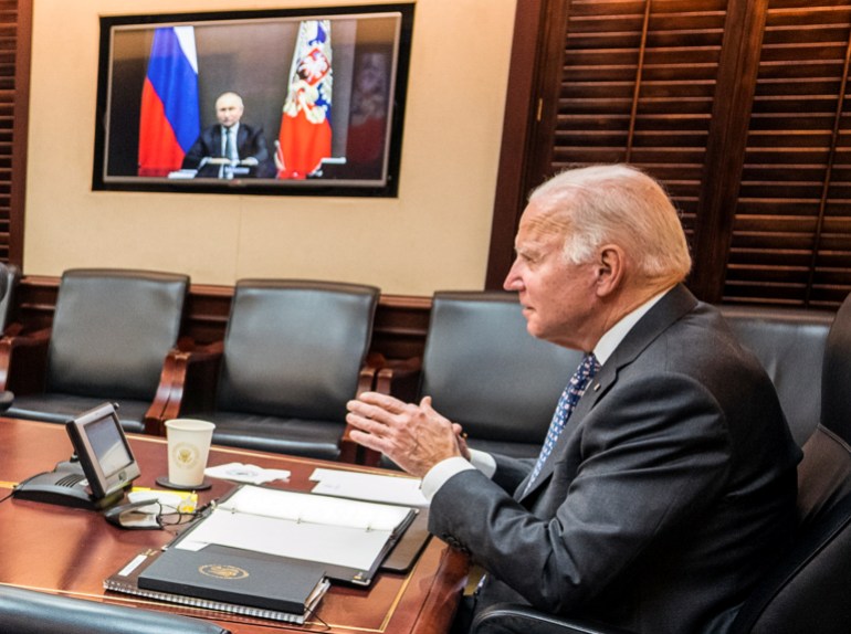 US President Joe Biden speaks with Russian president Vladimir Putin