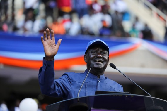 Kenya's Opposition leader Raila Odinga delivers speech