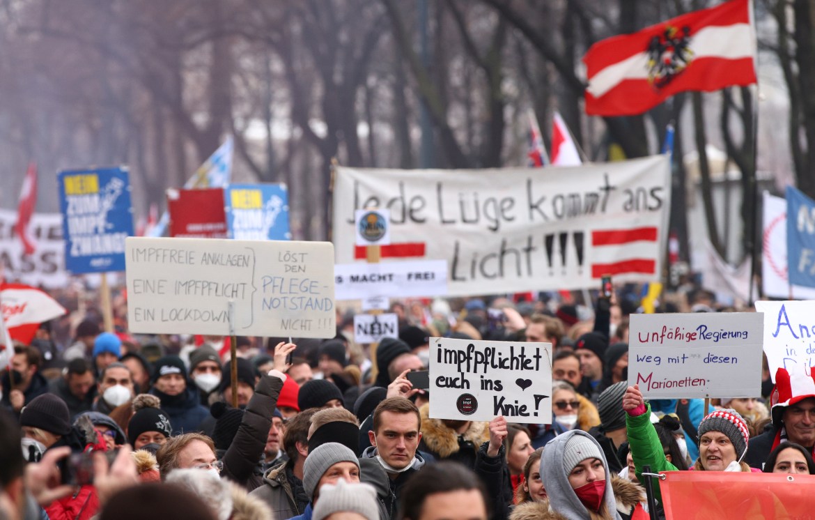Protesters demonstrate against the vaccine mandate in Vienna, Austria