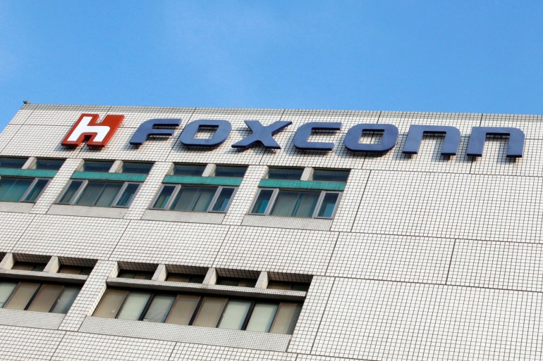 Foxconn sign on the outisde of a building.