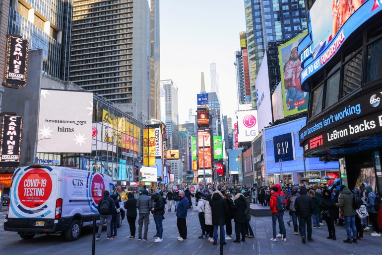 People line up for COVID-19 test in Times Square New York