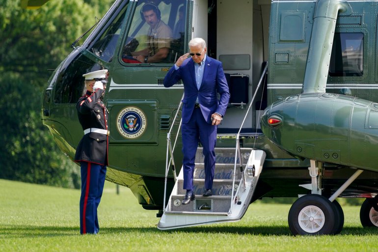 President Joe Biden, stepping off Marine One helicopter