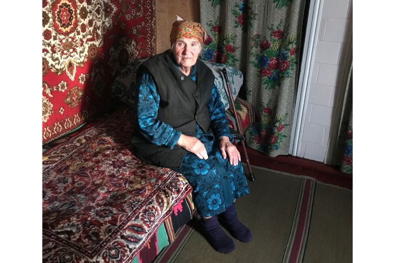 'Babushka' Olga in her house in Marinka