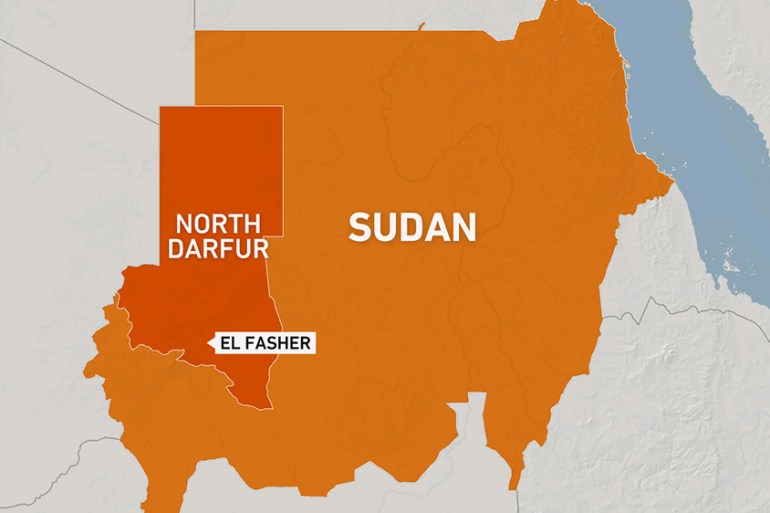 Map of Sudan with the North Darfur state and its capital El Fasher highlighted
