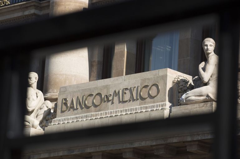 Signage is displayed on the exterior of Mexico's central bank, the Banco de Mexico, in Mexico City, Mexico