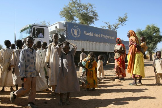 The World Food Programme (WFP) delivers aid to refugee camps in El Fasher, Darfur, Sudan