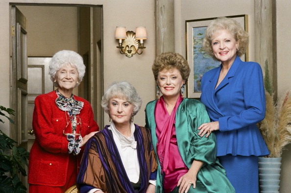 The cast of The Golden Girls, Estelle Getty, Bea Arthur, Rue McClanahan and Betty White pose