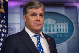 Fox News host Sean Hannity is seen in the White House briefing room