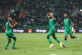 Comoros&#39; forward Mogni (C) celebrates after scoring his team&#39;s winning goal during the Group C Africa Cup of Nations match against Ghana [Daniel Beloumou Olomo/AFP]