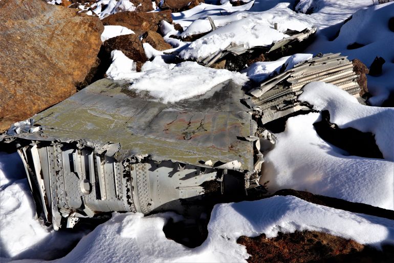 Wreckage of World War II C-46 aircraft on Himalayas