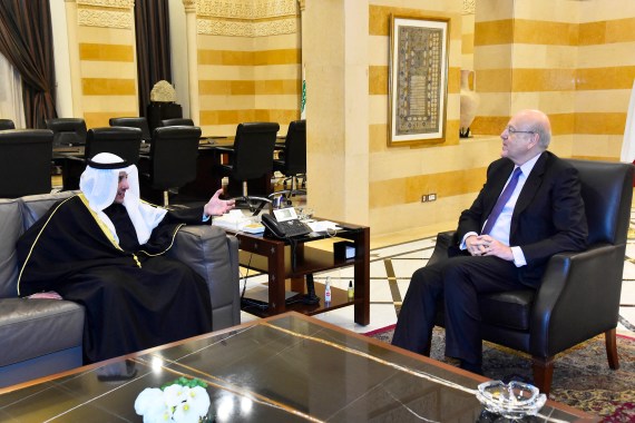 Lebanon's Prime Minister Najib Mikati meets with Kuwait's Foreign Minister Sheikh Ahmed Nasser al-Mohammed Al-Sabah in Beirut
