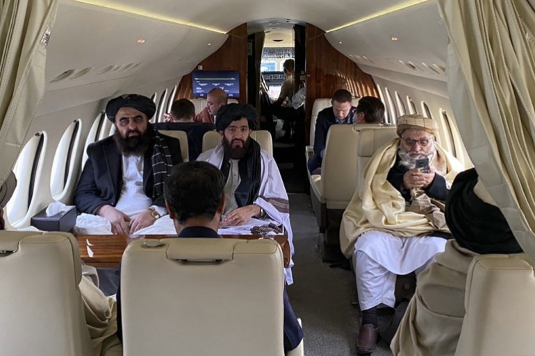 Taliban officers on a plane