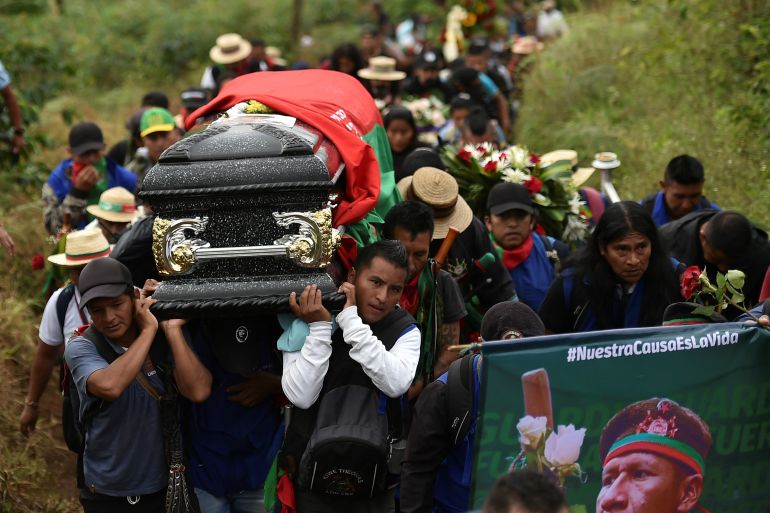 A funeral procession of Colombian Indigenous people