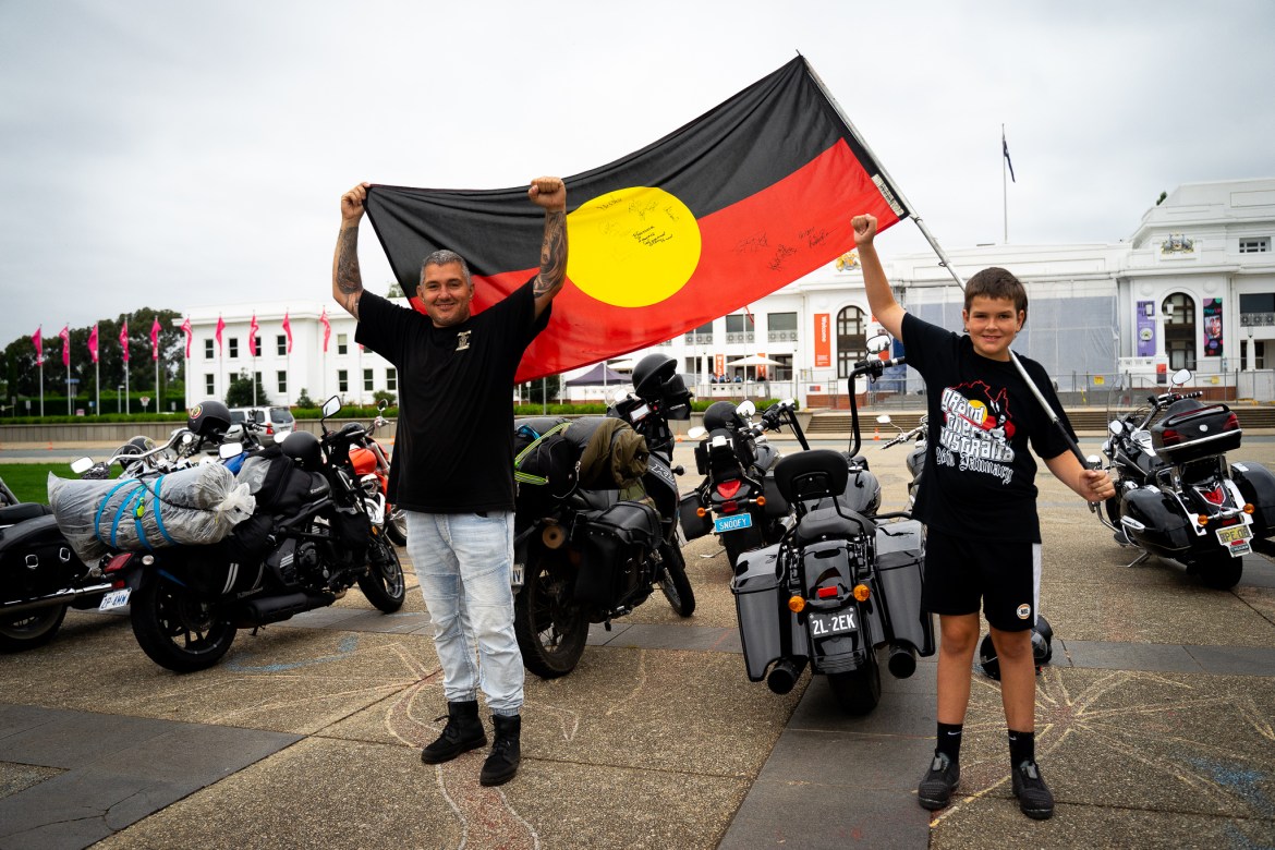The clubs also hope to inspire young Indigenous people and aim to support families and keep people out of the prison system. Kelvin (left) rode with his son Ruben to attend the anniversary.