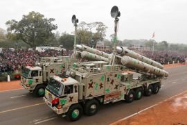 The Indian Army's BrahMos weapons system is displayed during a full dress rehearsal for the 2015 Republic Day parade in New Delhi.