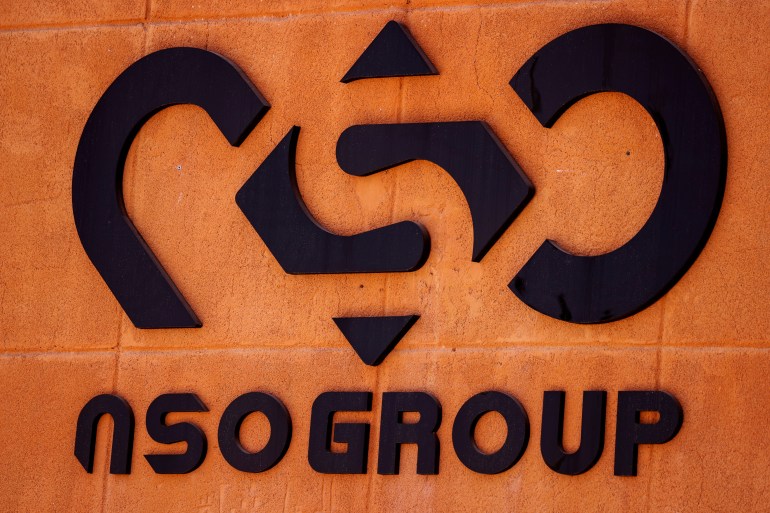 The logo of Israeli cyber firm NSO Group is seen at one of its branches in the Arava Desert,