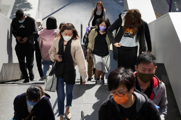 People wearing face masks in Hong Kong.