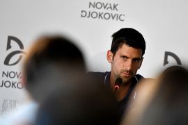 Serbian tennis player Novak Djokovic speaks during a news conference in Belgrade, Serbia [File: Andrej Isakovic/Reuters]