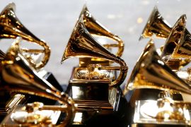 Grammy award statuettes are pictured