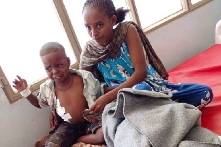 Survivors of an air strike by Ethiopian government forces at a hospital.