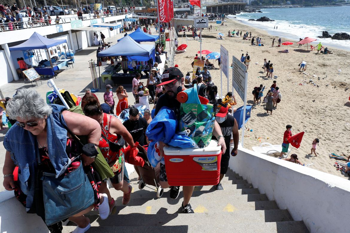 People evacuate the coastline in Chile following a tsunami preventive advisory generated by local authorities.