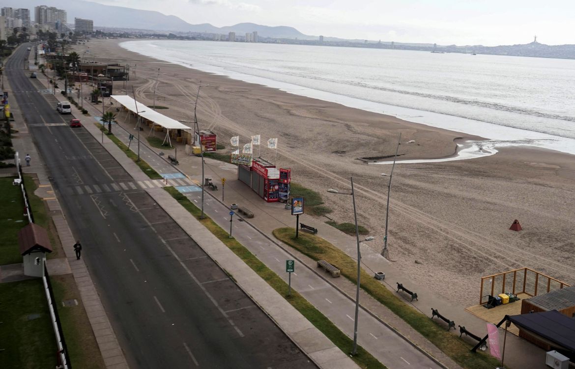 An empty beach after mass evacuation from the coastline in Chile