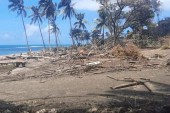 The first on-the-ground images from Tonga show beaches covered with debris and volcanic ash [Marian Kupu/Broadcom Broadcasting FM87.5/via Reuters]