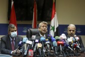Lebanese Energy Minister Walid Fayyad calls the deal between the three countries a &#39;historic moment&#39; [Mohamed Azakir/Reuters]