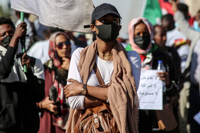 People continue protests demanding the restoration of civilian rule in Khartoum, Sudan on January 20, 2022