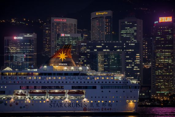 Genting Hong Kong cruise ship at night.