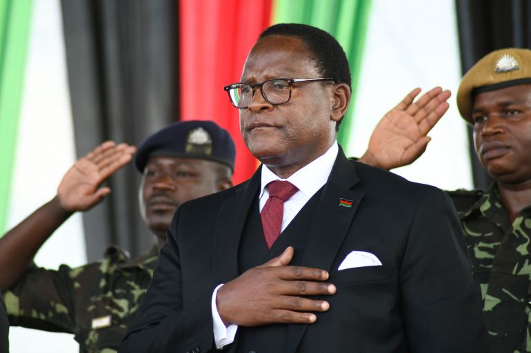 Malawi's newly elected President Lazarus Chakwera takes the oath of office in Lilongwe, Malawi
