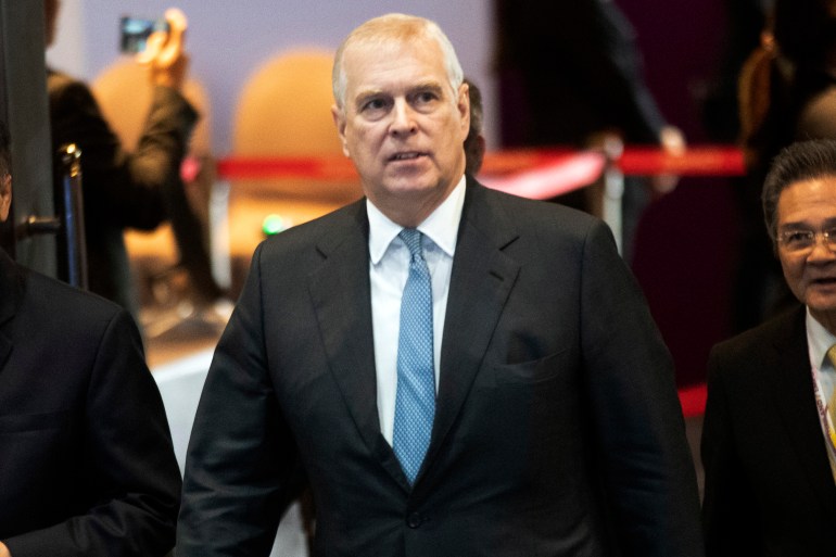 Britain's Prince Andrew arrives at ASEAN Business and Investment Summit (ABIS) in Nonthaburi, Thailand