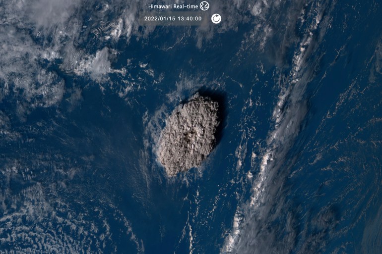 Satellite image shows an undersea volcano eruption at the Pacific nation of Tonga