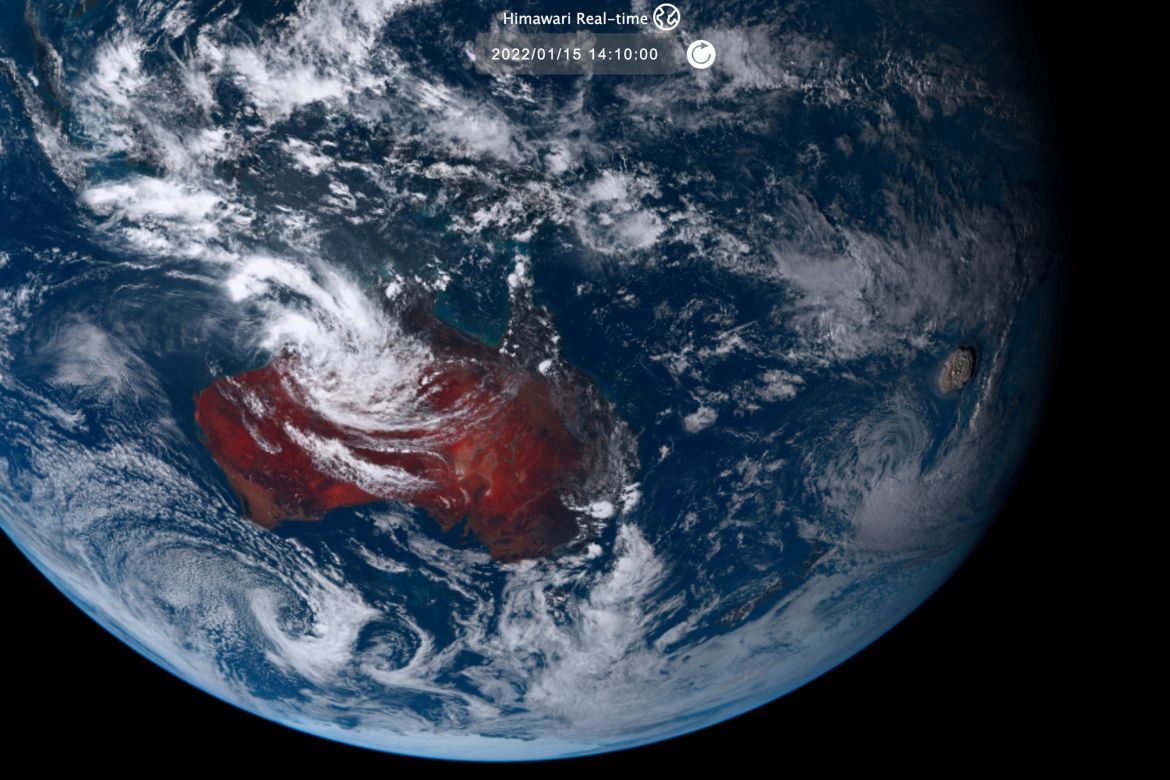 Satellite image shows an undersea volcano eruption at the Pacific nation of Tonga