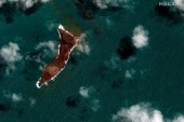 Hunga Tonga-Hunga Ha’apai volcano in Tonga after a huge undersea volcanic eruption. [Maxar Technologies via AP]
