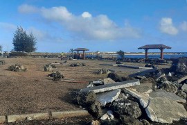 Damaged area in Nuku'alofa, Tonga, following Saturday's volcanic eruption near the Pacific archipelago.