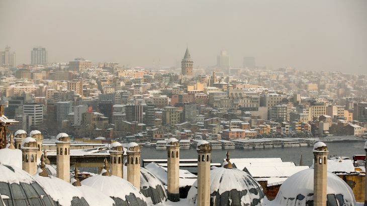 A view of snow-covered Golden Horn area at Istanbul