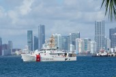 The US Coast Guard ship Bernard C. Webber, leaves the Coast Guard base on Monday, July 19, 2021, in Miami Beach, Florida. The US Coast Guard is searching for 39 people after a good Samaritan rescued a man clinging to a boat off the coast of Florida. [Marta Lavandier/AP Photo]