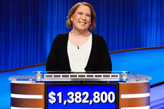 Contestant Amy Schneider on the set of Jeopardy