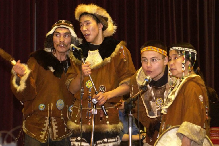 Four members of the Itelmen people who live on the Pacific peninsula of Kamchatka
