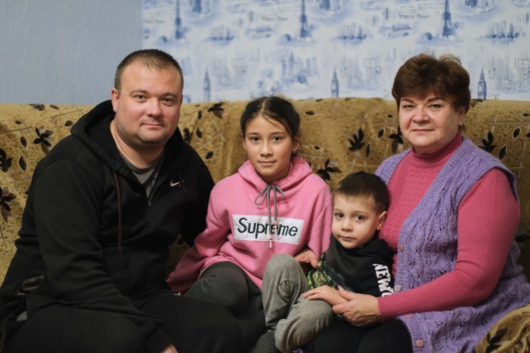 Family in Popasna.  Carolina (second from left) remembers the attack near their house in 2014-2015.