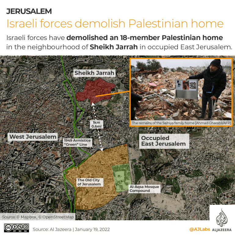 A map showing the remains of the Salhiya family home in Sheik Jarrah in occupied East Jerusalem after Israeli forces demolished it on January 19.