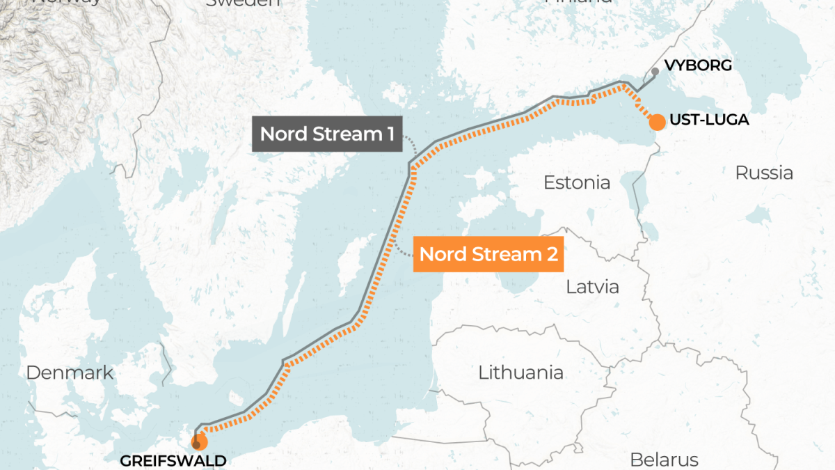 Map: Nord Stream 1 and 2 | FintechZoom