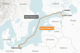 A map of the Nord Stream 2 pipeline