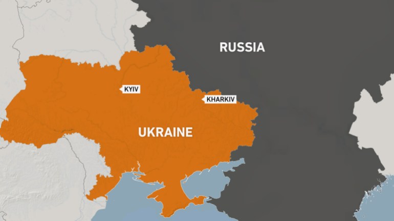 Map showing Kharkiv in Ukraine