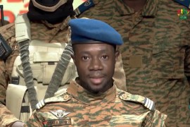 Captain Kader Ouedraogo confirms the coup on a state television 'RTB' in Ouagadougou, Burkina Faso on January 24.